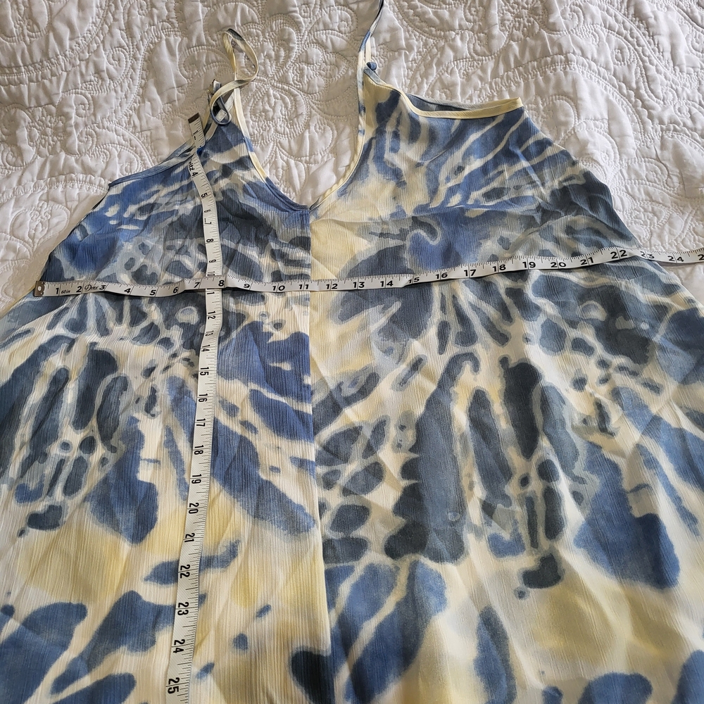 Style Rack Blue and White Tie-Dye V-Neck Coverup Beach Resort Spaghetti Strap - Picture 9 of 11